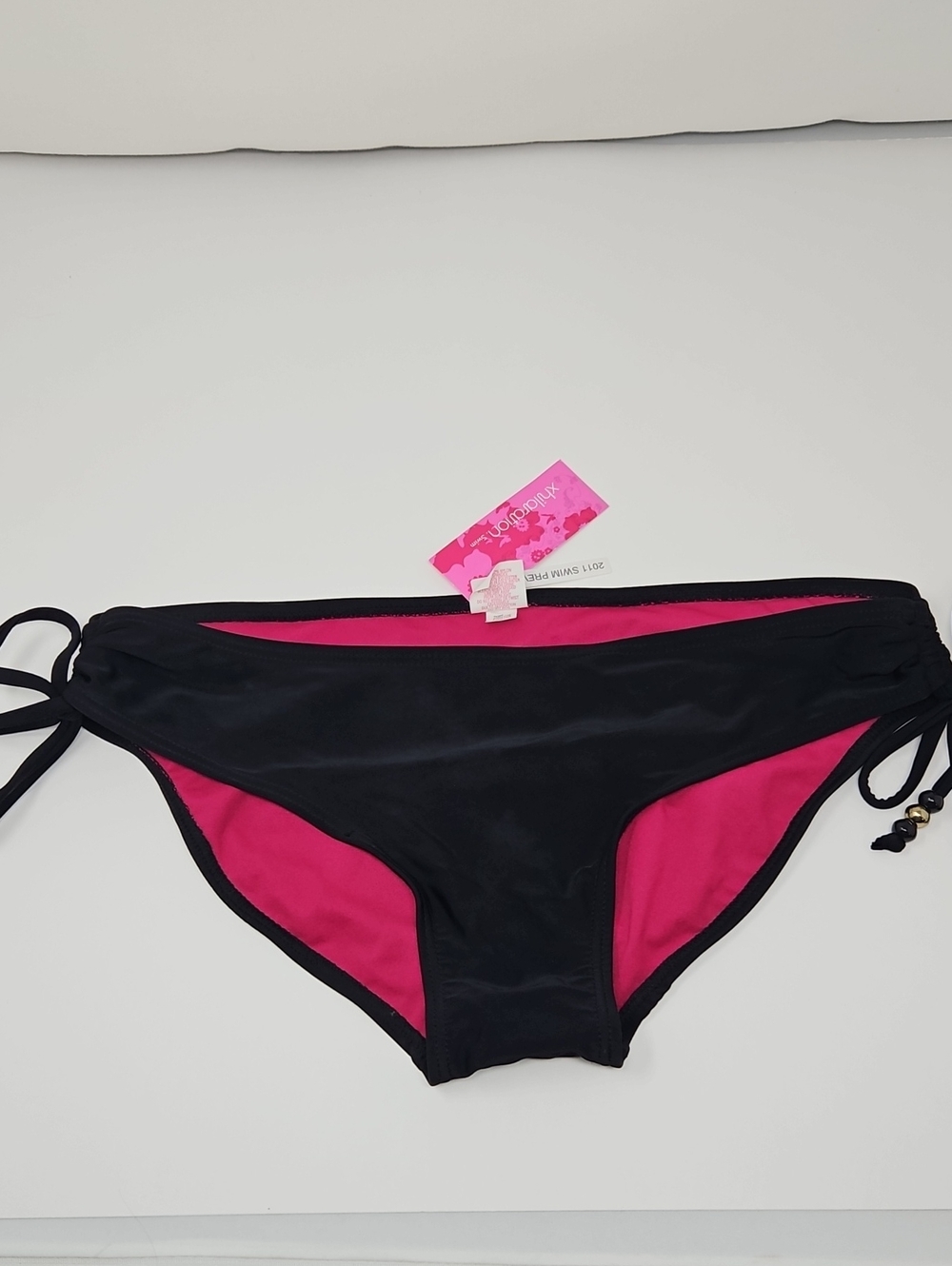Xhilaration Black with Hot Pink Lined Tie-Side Bikini Bottom Beading Size XL